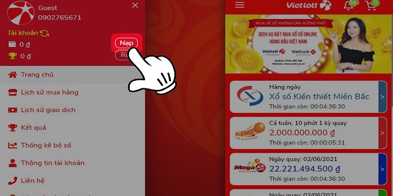 Bạn chỉ việc nạp tiền vào tài khoản là có thể mua vé Vietlott online tức thời